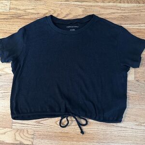 American Eagle Black XS Top with Bow Detail at Waist